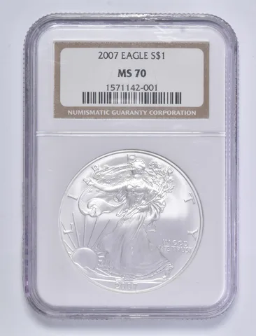2007 American Silver Eagle 1 Oz MS70 NGC Brown Label