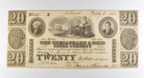 1841 $20 Frederick MD Chesapeake & Ohio Canal Company Obsolete Note *3791