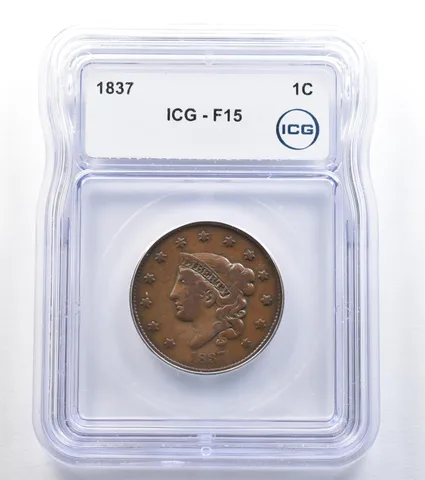 1837 Coronet Head Large Cent F15 ICG *8031