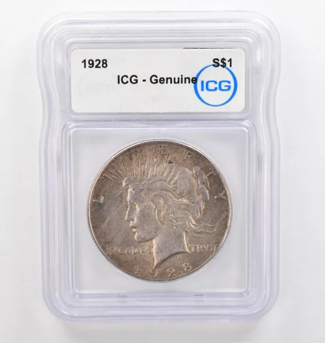 1928 Peace Silver Dollar Genuine ICG Beautiful Tone *0267