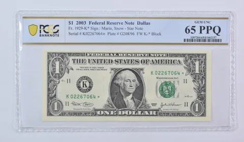2003 $1 Dallas TX FRN Star Note Fr#1929-K* Gem Unc 65 PPQ PCGS