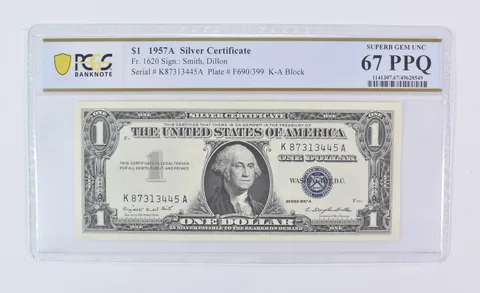 1957 A $1 Silver Certificate Fr#1620 Superb Gem Unc 67 PPQ PCGS