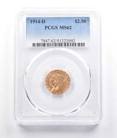 1914-D $2.50 Indian Head Gold Quarter Eagle MS62 PCGS *6827