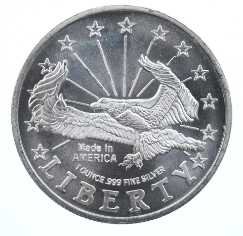VINTAGE Art Bar/Round American Bald Eagle 1 Oz. .999 Silver One Troy Ounce *836