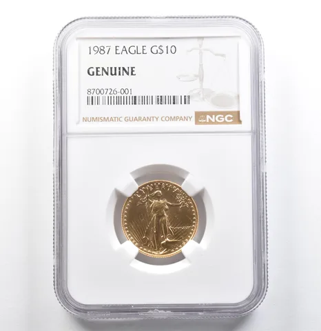 1987 $10 American Gold Eagle 1/4 Oz Gold Genuine NGC *6744