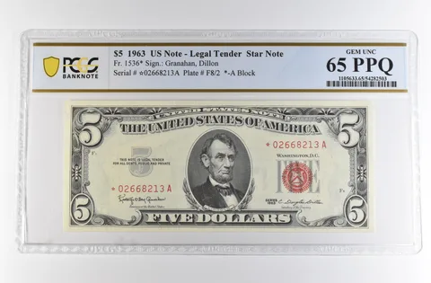 1963 $5 Legal Tender Star Note Fr#1536* Gem Unc 65 PPQ PCGS *4222