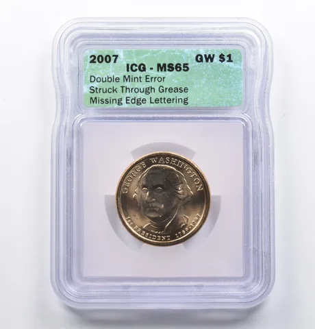 MS65 2007 Washington Presidential $1 DBL Error Strk Thru Grease MEL ICG a1054