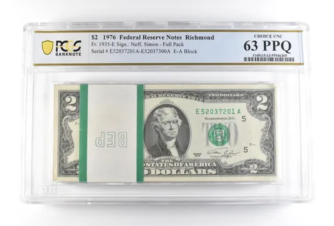 1976 $2 Richmond VA FRN Full Pack Fr#1935-E Choice Unc 63 PPQ PCGS *2511