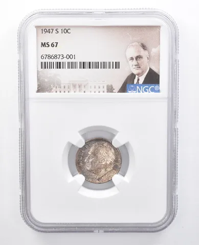 1947-S Roosevelt Dime MS67 NGC Beautiful Blue Tone *7658