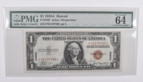 $1 1935-A Hawaii Emergency Issue WWII Brown Seal 64 EPQ PMG Fr# 2300
