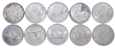 (10) Canada Our Choice 80% Silver Dollar Unc Lot, 1961-1967