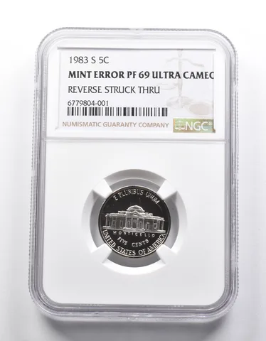 Mint Error PF69 UCAM 1983-S Jefferson Nickel REV Struck Thru NGC a2579