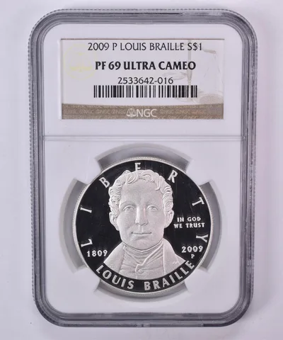 2009-P Louis Braille Commemorative Silver Dollar PF69 UCAM NGC
