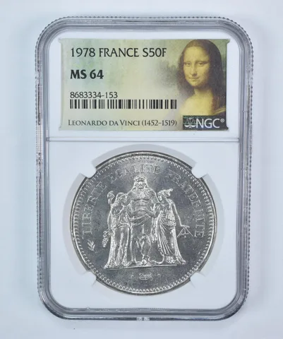 1978 France 50 Francs Silver MS64 NGC Mona Lisa Label