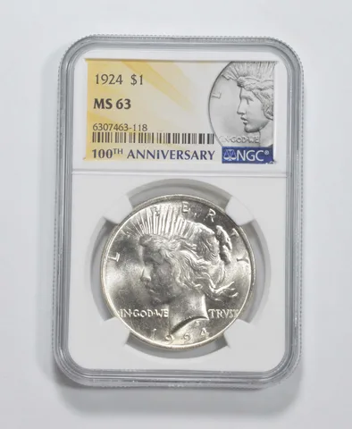 1924 Peace Silver Dollar MS63 NGC 100th Anniv 2021 Special Label