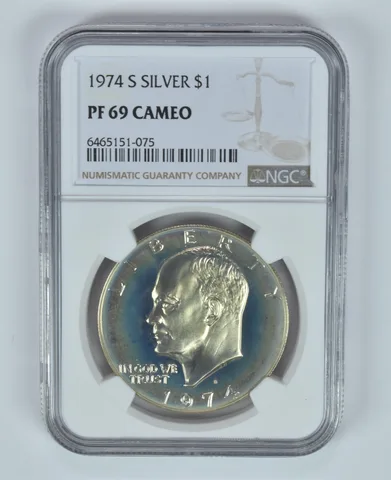 PF69 CAM 1974-S Eisenhower Silver Dollar NGC RAINBOW TONED *5170