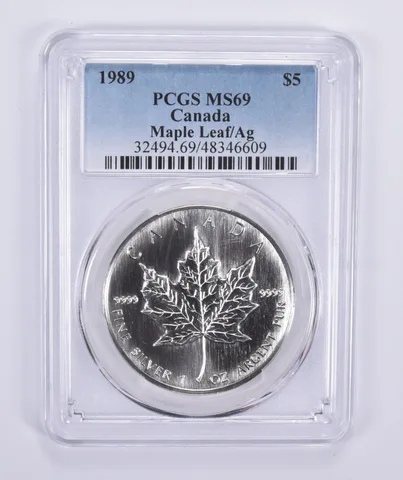 1989 Canada 5 Dollar Maple Leaf 1 oz Silver MS69 PCGS Blue Lbl