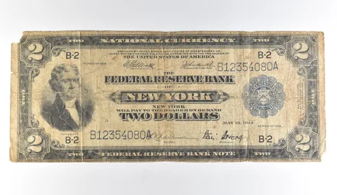 1918 $2 New York NY National Currency Large Note Blue Seal Battleship *1676