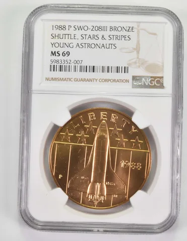 MS69 1988P Young Astronauts Bronze Medal Shuttle, Stars, & Stripes - NGC a9684