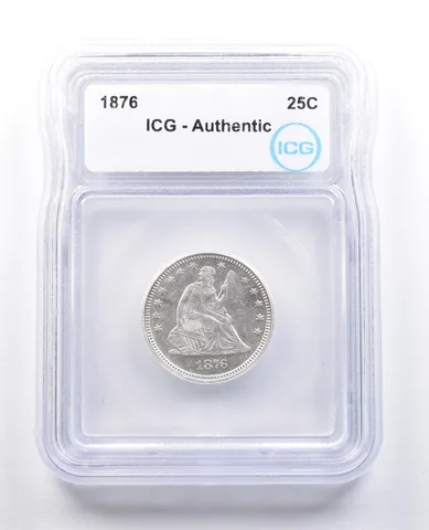 1876 Seated Liberty Quarter Authentic ICG *7465
