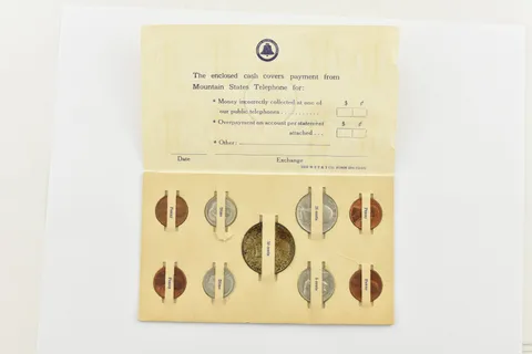 1967 Mountain States Telephone Company Overpaid Return Card 9 Coin Set a4963