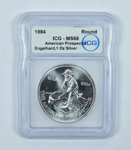 1984 Engelhard American Prospector 1 Troy Oz Silver Round MS68 ICG