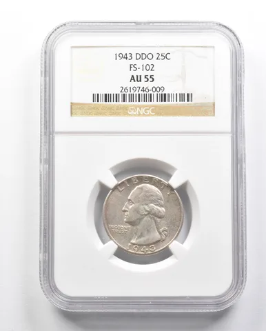 AU55 1943 Double Die Obverse Washington Quarter NGC RARE *3307