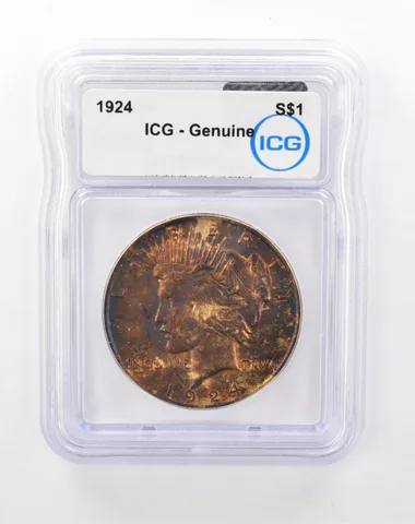 1924 Peace Silver Dollar Genuine ICG Beautiful Tone *1047