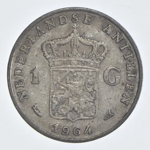 SILVER WORLD Coin 1964 Netherlands Antilles 1 Gulden World Silver Coin *827