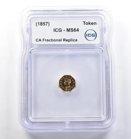 (1857) CA Fractional Gold Style Token Liberty Head 1/2 Dollar MS64 ICG *3813