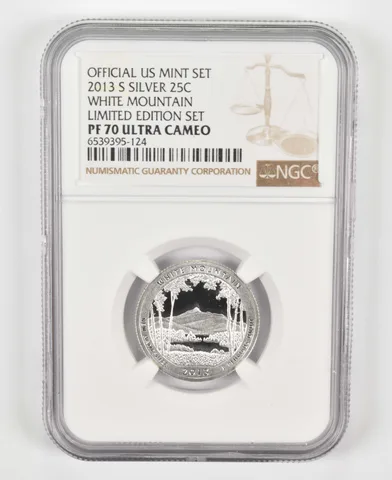 2013-S PF70 White Mountain Silver Quarter US Mint Limited Edition Set NGC