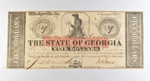 1862 $5 Milledgeville GA State Of Georgia Obsolete Note *3853