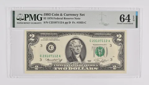 $2 1976 FRN 1993 Coin and Currency Set FR#1935-C PMG 64 EPQ