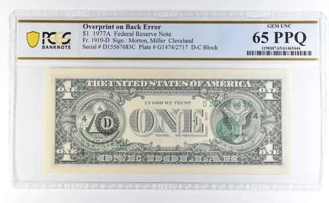 1977 A $1 FRN Cleveland OH Overprint Back Error Fr#1910-D Unc 65 PPQ PCGS *4617