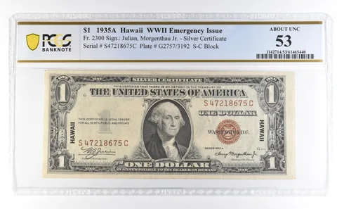 1935 A $1 Silver Certificate Hawaii WWII Emergency Fr#2300 AU 53 PCGS *4621