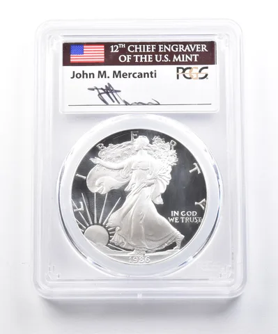 1986-S American Silver Eagle Mercanti Signed PR70 DCAM PCGS a3985