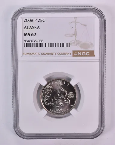 2008-P Washington State Quarter Alaska MS67 NGC Brown Label