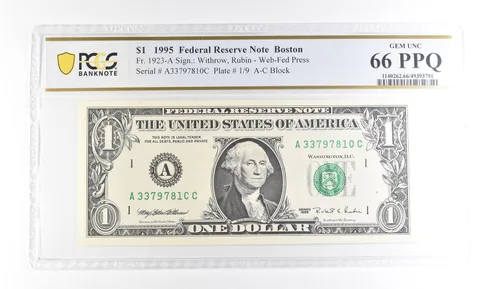 1995 $1 Boston MA FRN Fr#1923-A Gem Unc 66 PPQ PCGS a2913