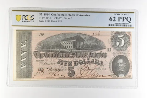 1864 $5 Confederate States T-69 PF-11 CR-565 Uncirculated 62 PPQ PCGS *4492