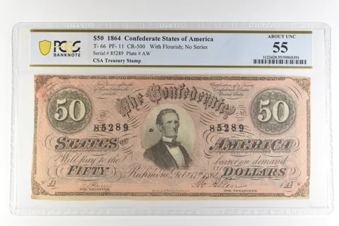 1864 $50 Confederate States America T-66 PF-11 CR-500 AU 55 PCGS *4446