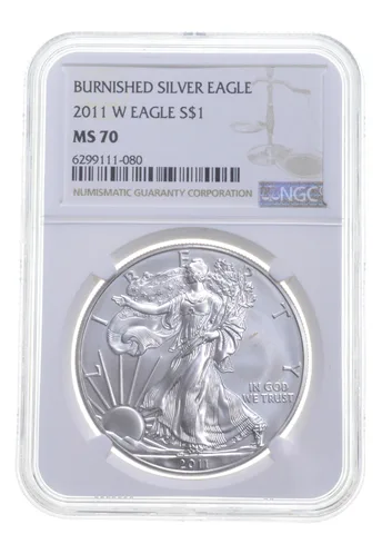 2011-W BURNISHED SILVER EAGLE MS70 NGC CLASSIC BROWN LABEL