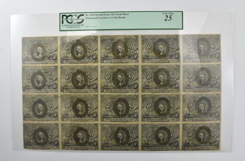 Fr#1244 2nd Issue 10 Cent Uncut Sheet Fractional W/O Surcharge VF 25 PCGS *4663