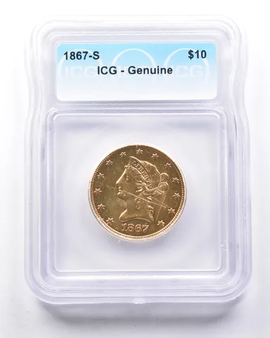 1867-S $10 Liberty Head Gold Eagle Genuine ICG *0593