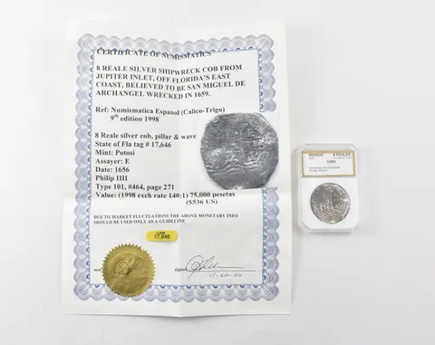 1656 Mexico 8 Reales San Miguel De Archangel Shipwreck W/ CoA *9059