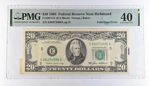 1985 $20 Richmond VA FRN Fold Over Error Fr#2075-E Extremely Fine 40 PMG *9461