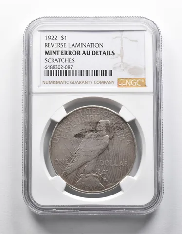 Mint Error AU Details 1922 Peace Silver $1 REV Lamination Scratches NGC *1899