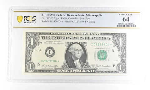 1969 B $1 Minneapolis MN FRN Star Note Fr#1905-I* Choice Unc 64 PCGS *2888