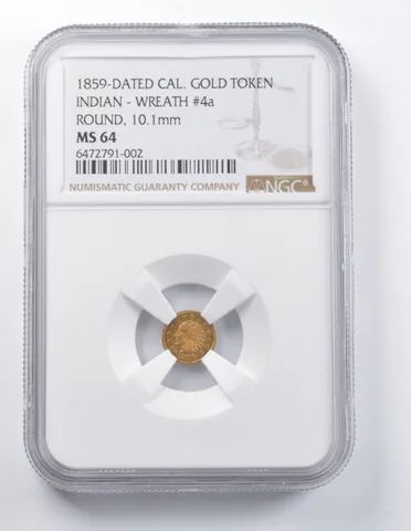 MS64 "1859" Indian Head California Gold Round Token Wreath #4a 10.1mm NGC *7268