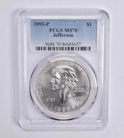 1993-P Jefferson Democracy Commemorative Silver Dollar MS70 PCGS