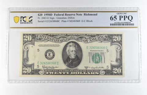 1950 D $20 Richmond VA FRN Fr#2063-E Gem Unc 65 PPQ PCGS *7890